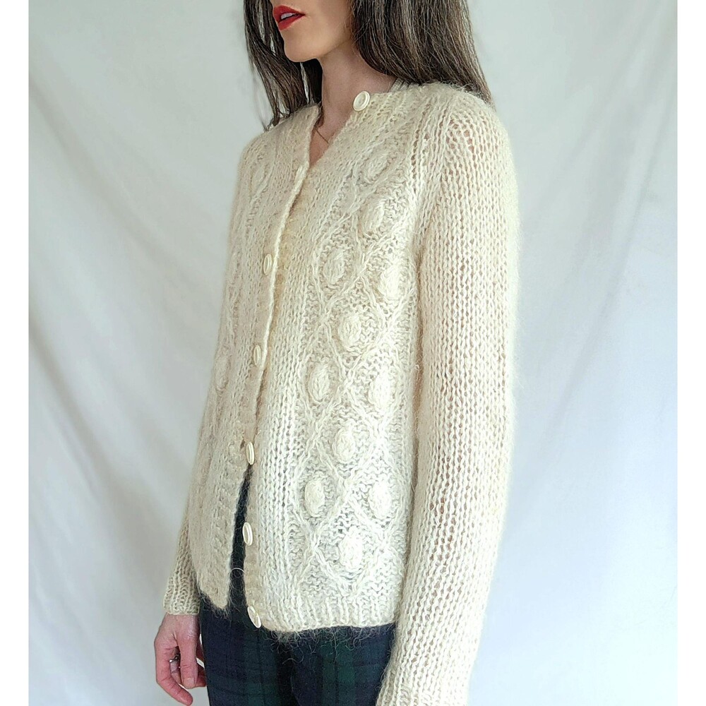 Vintage 1950s Italian Mohair Wool Cardigan Sweater: Hand Knit Women's Top